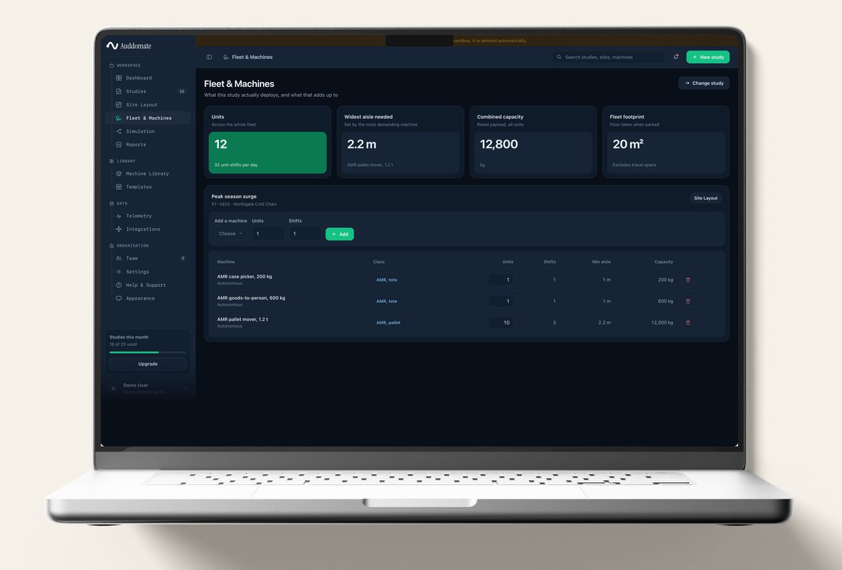 Fleet & machines screen, dark theme, on a MacBook