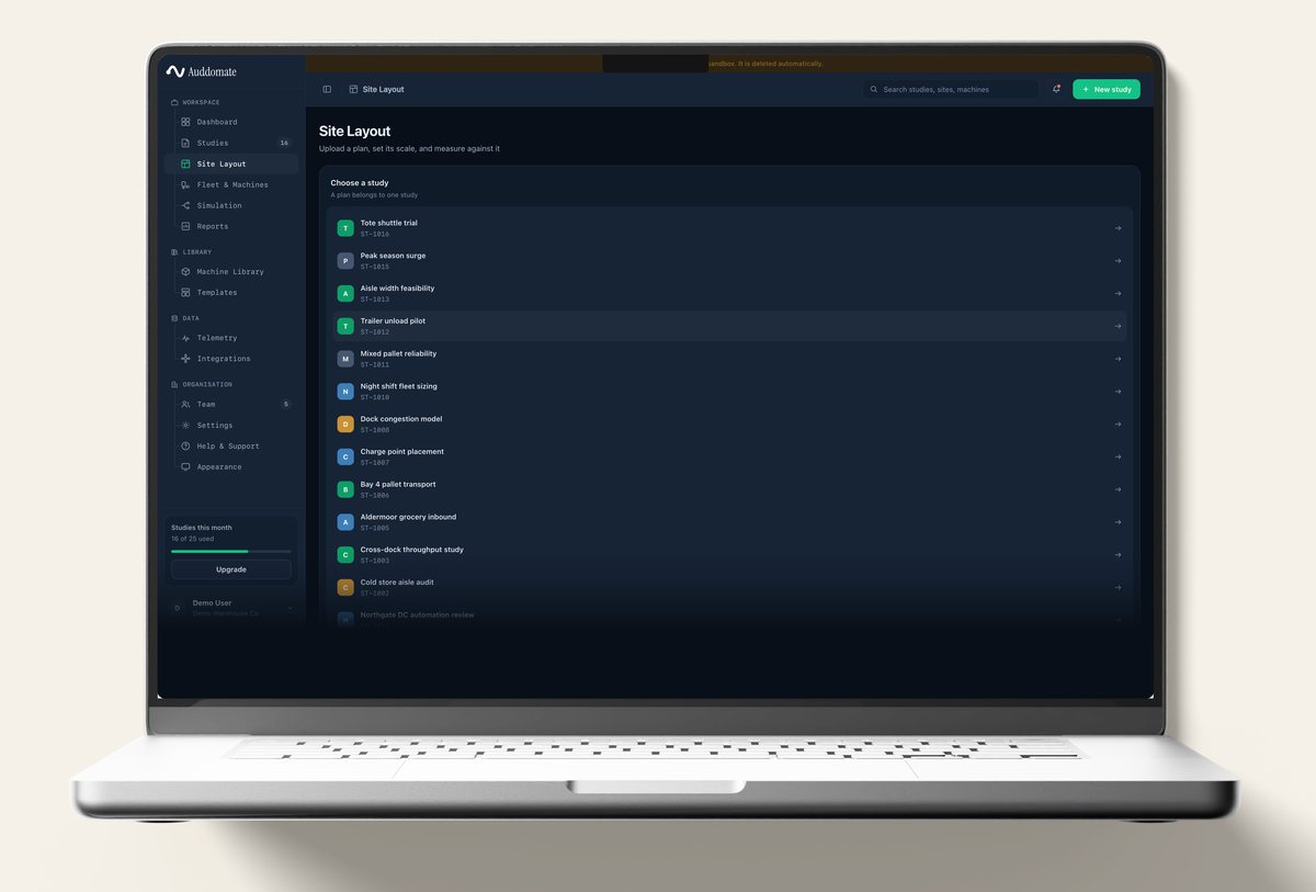 Site layout screen, dark theme, on a MacBook