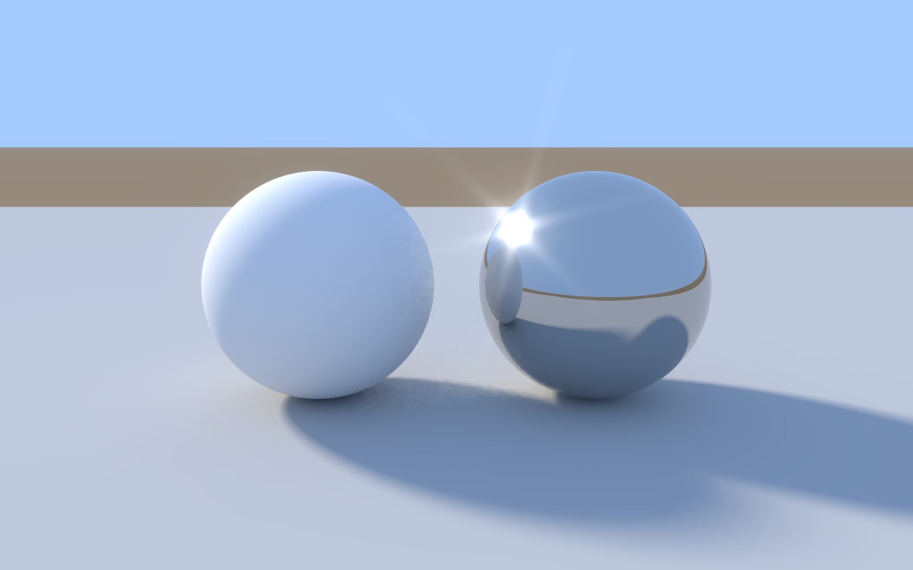 The same balls with strong glow and a 6-point glare on the sun's reflection