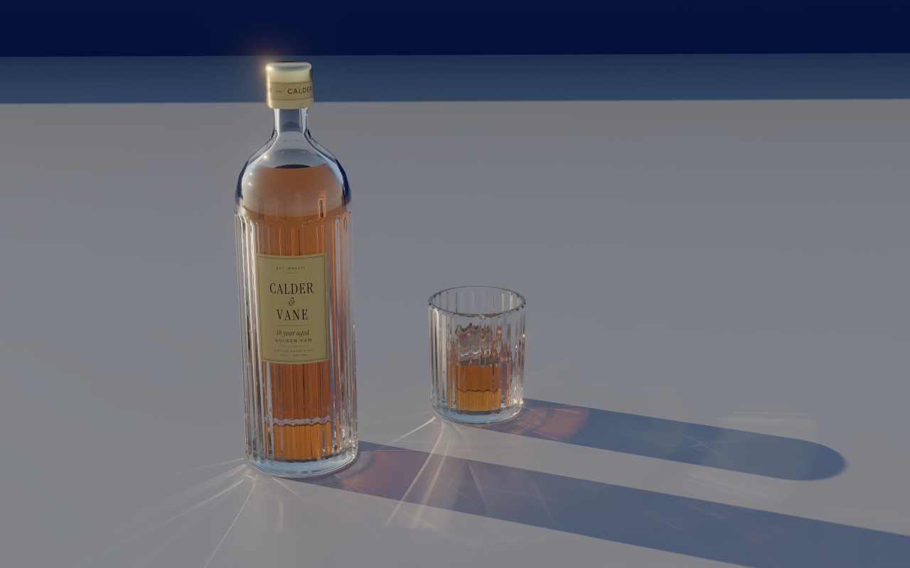 The Rum bottle with the AgX look, soft and filmic