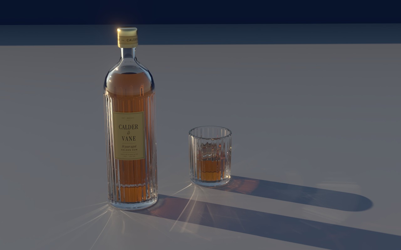 The Rum bottle with the Standard look, its brightest parts clipped to white