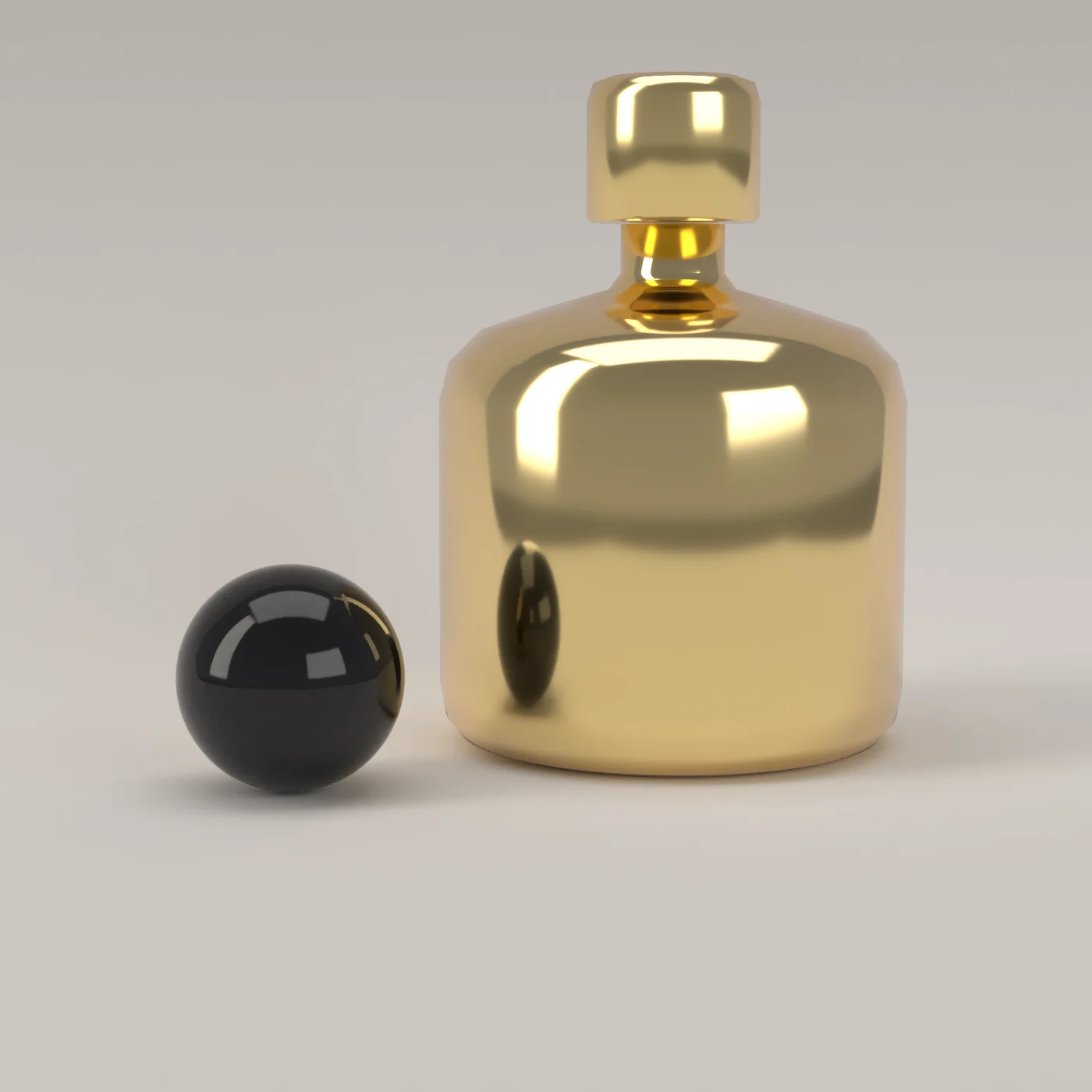 The perfume bottle in polished gold.