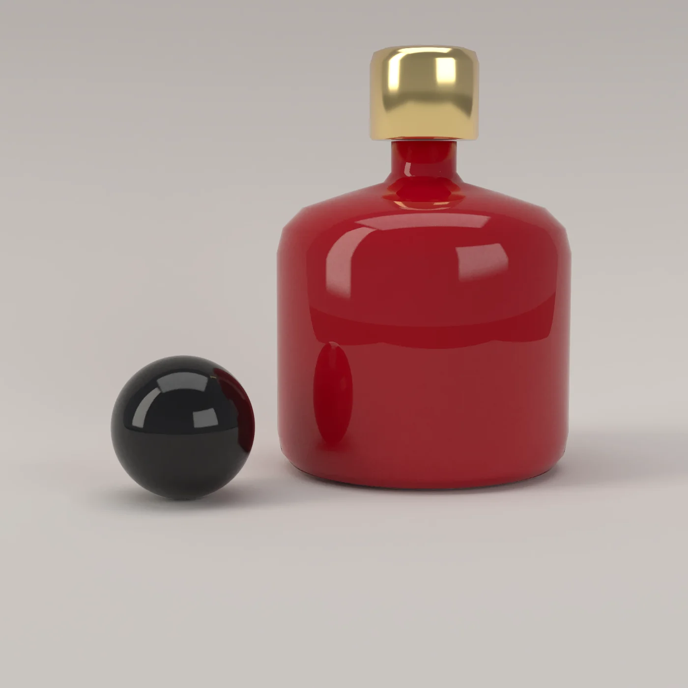 The perfume bottle in red lacquer.