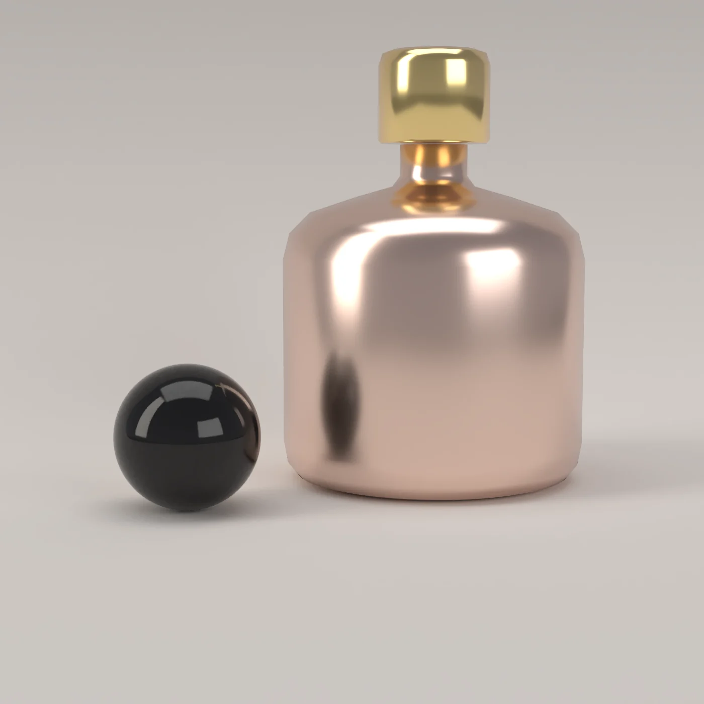 The perfume bottle in brushed rose gold.